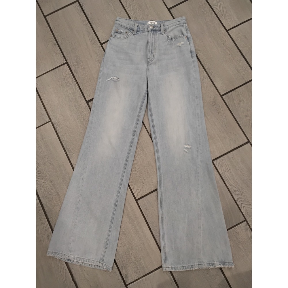 Pistola High Rise Wide Leg Distressed Jeans Light Wash P00016970KE Size 25
